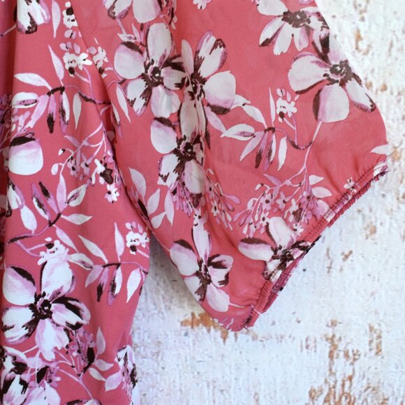 Women's Per Seption Top Blouse Floral Short Sheer Sleeves Career SIZE 1X Pink - Picture 4 of 11